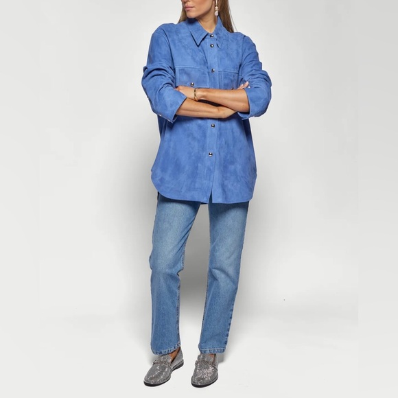 Khaite Jinn Suede Shirt, 6, Blue Iris - Picture 7 of 17